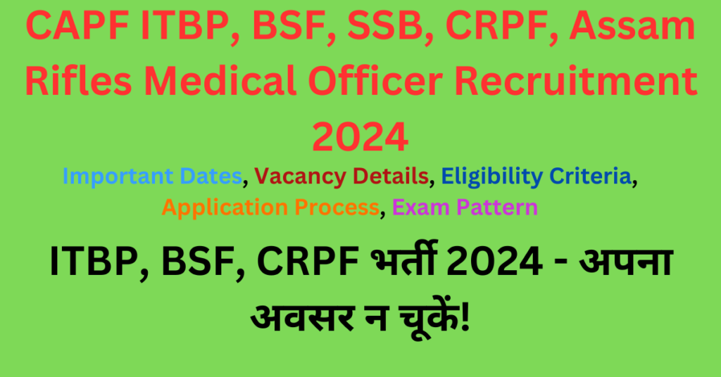 CAPF ITBP, BSF, SSB, CRPF, Assam Rifles Medical Officer Recruitment 2024